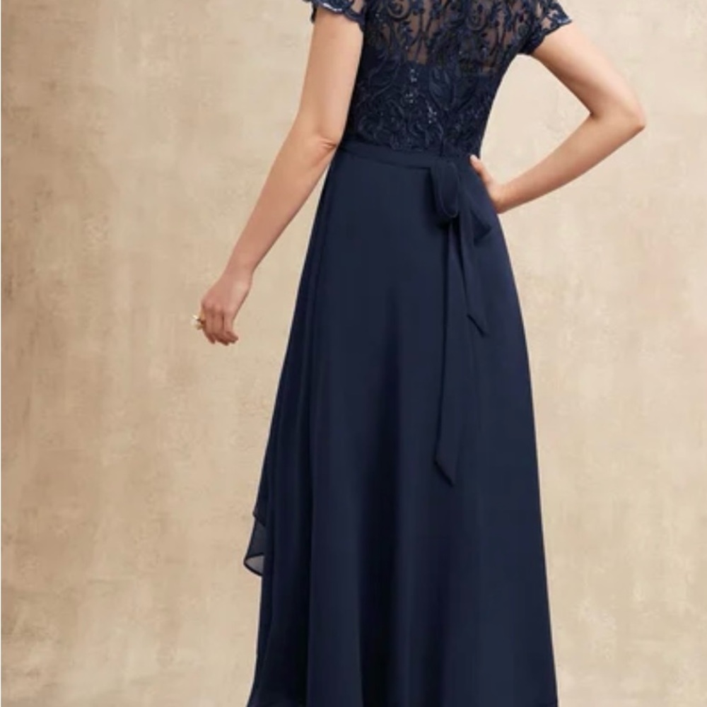 JJs House Navy Blue Lace Chiffon Evening Dress - Picture 4 of 6